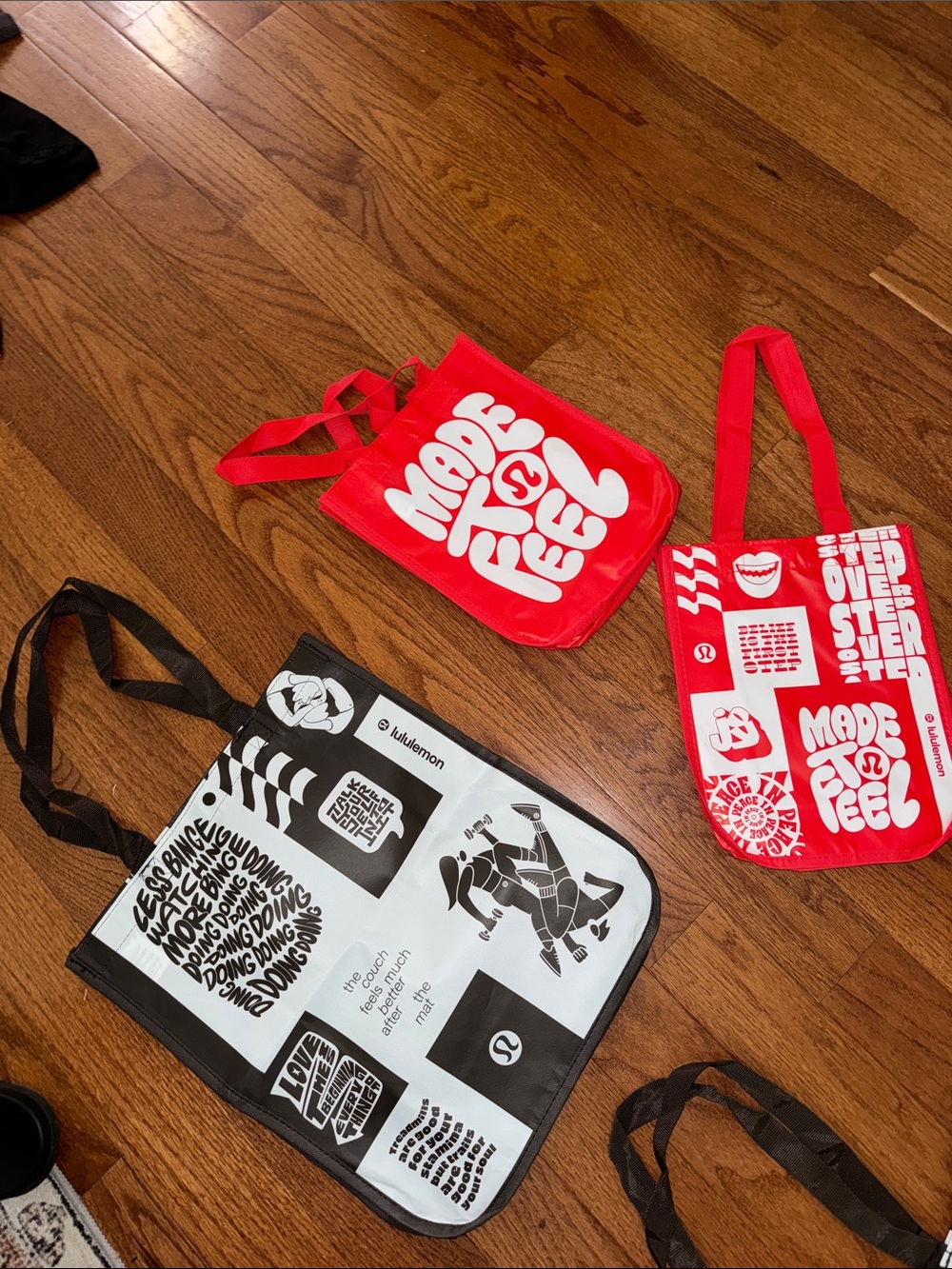 Lululemon Graphic Reusable Tote Bag - Red and Black/White set of 3